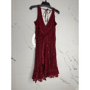 Vintage Bebe Dress Midi M Silk Whimsigoth Forest Fairy BabyDoll Y2k Burgandy